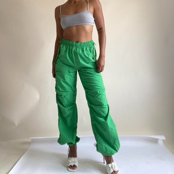 Kelly Green Cargo Parachute Pants - Picture 2 of 8